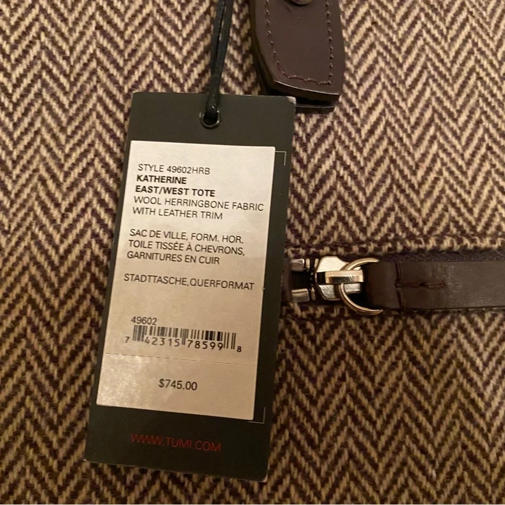 Tumi wool & leather spacious brown bag with a lot of compartments & pockets NWT - Picture 10 of 16